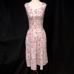 VTG Joni Blair Sleeveless Floral Print Dress in Pinks & Greens Tie in Back Sz 7